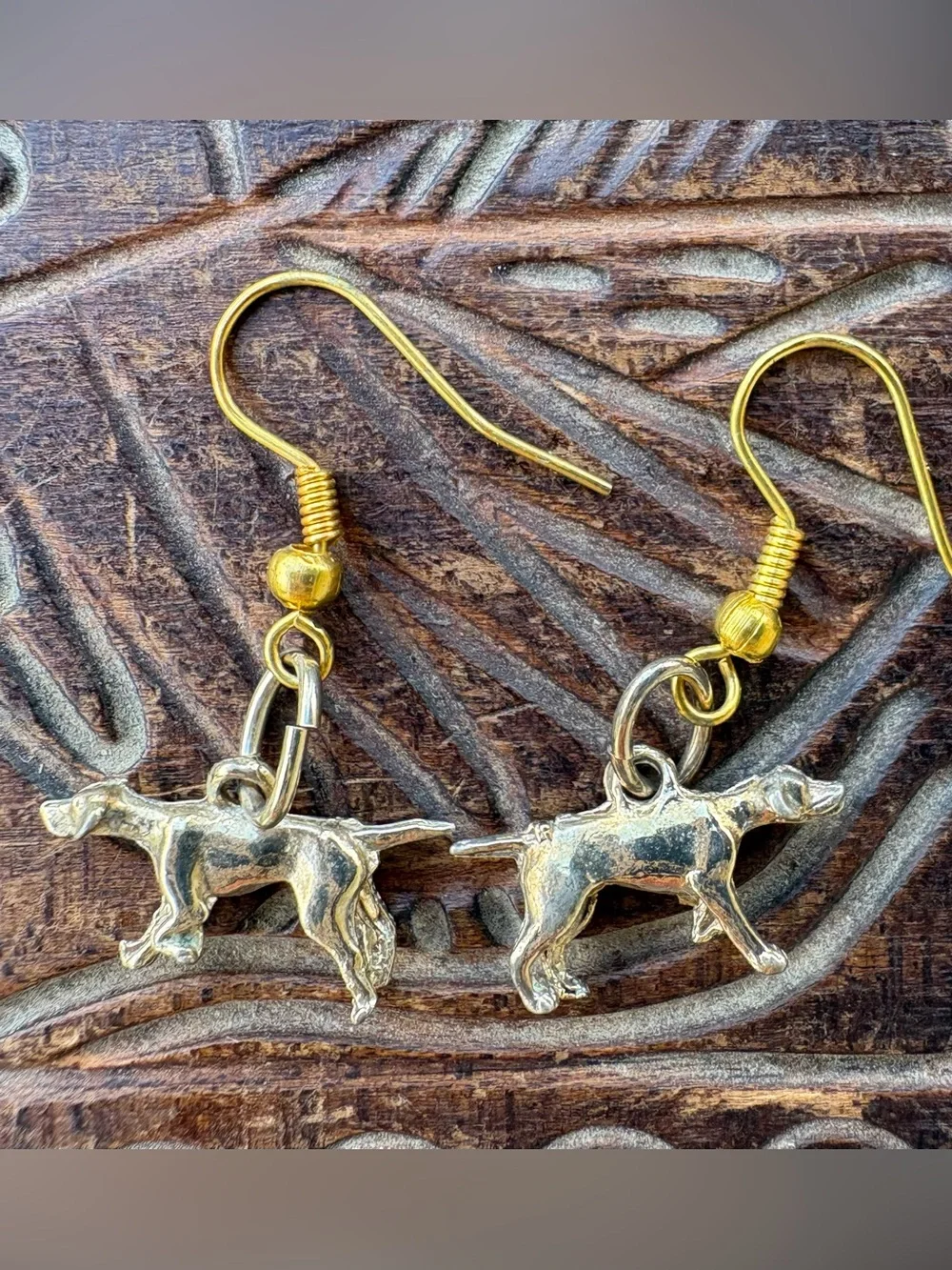Gold Pointer Dog Charm Drop Earrings - Pet Lover Jewelry